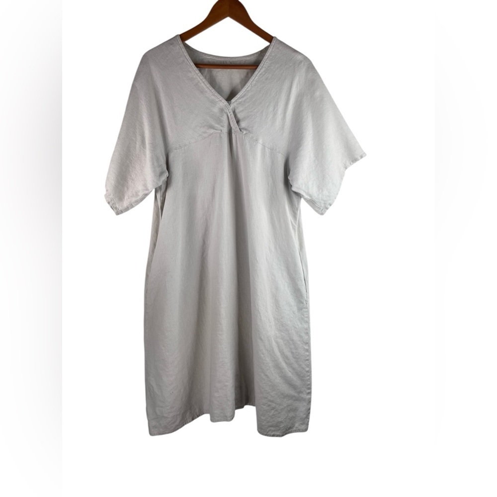 Fog Linen Cream Colored Linen V-Neck Dress Size Small Flawed